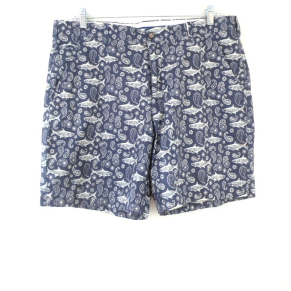 True Flies Chino Shorts Navy White Fish Paisley Print Life Off The Chart